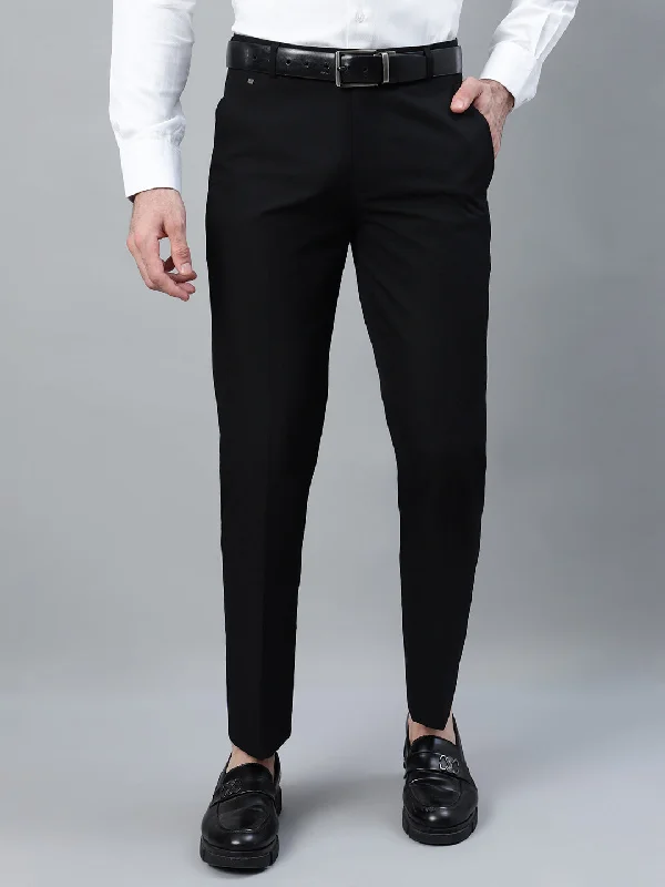 Men's Black Solid Non-Pleated Formal Trouser