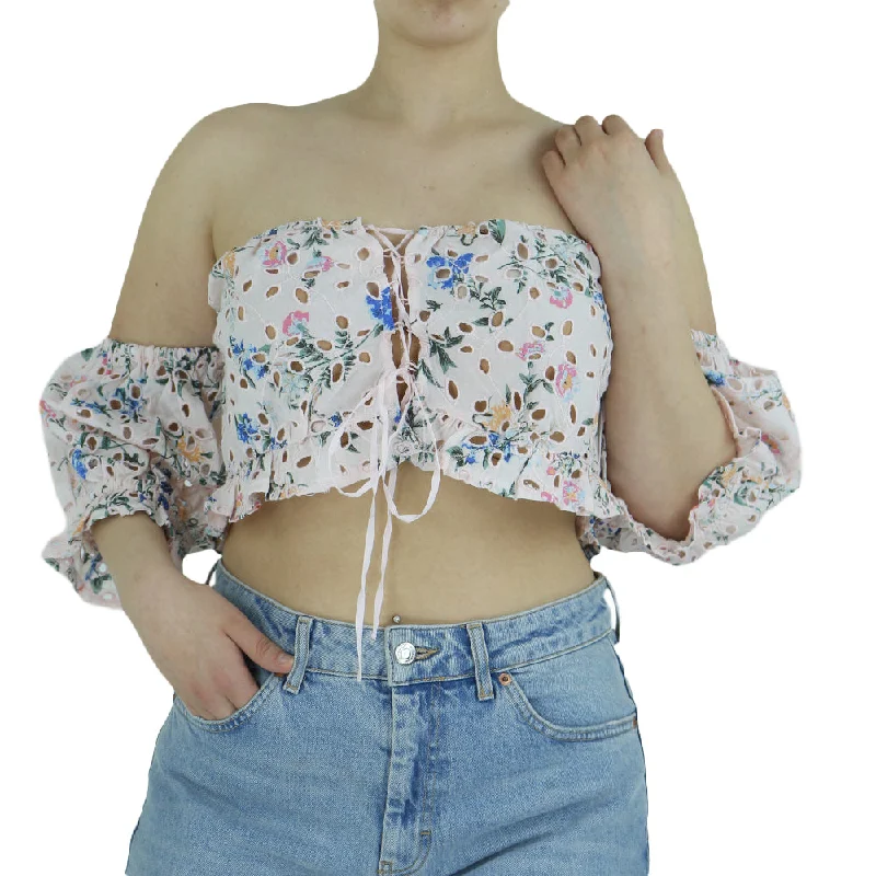 Women's Emroidered Floral Crop Top,Pink