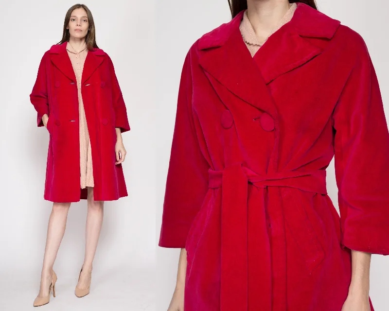 Medium 50s 60s Marguerite Rubel Hot Pink Velvet Swing Coat