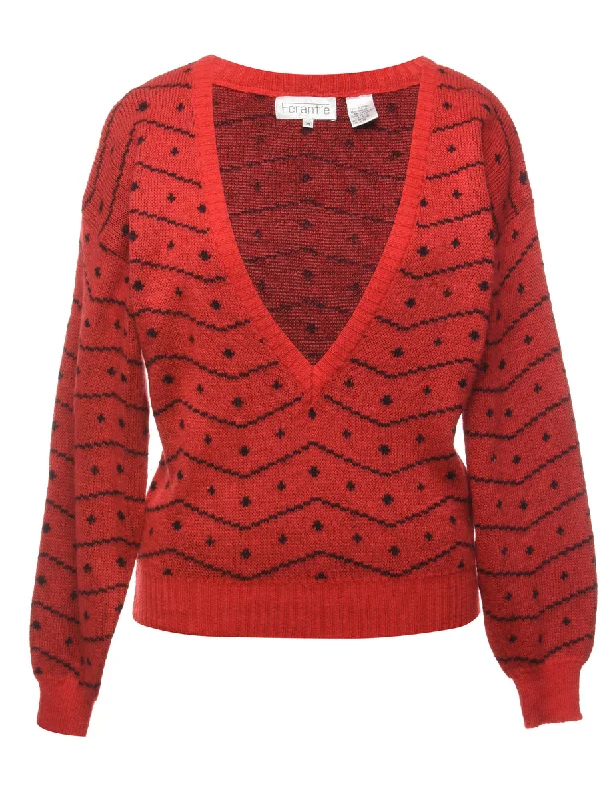 Patterned Red Jumper - M