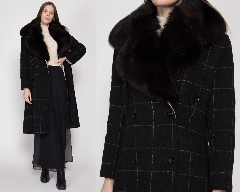 Sm-Med 70s Galanos Designer Wool Fur Collar Overcoat