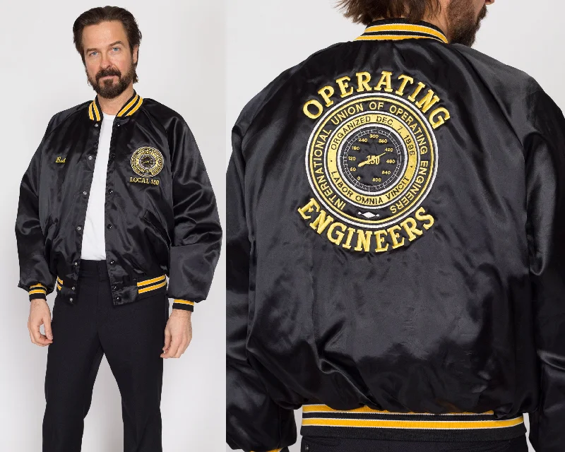 XL 90s Operating Engineers Union Black Satin Bomber Jacket