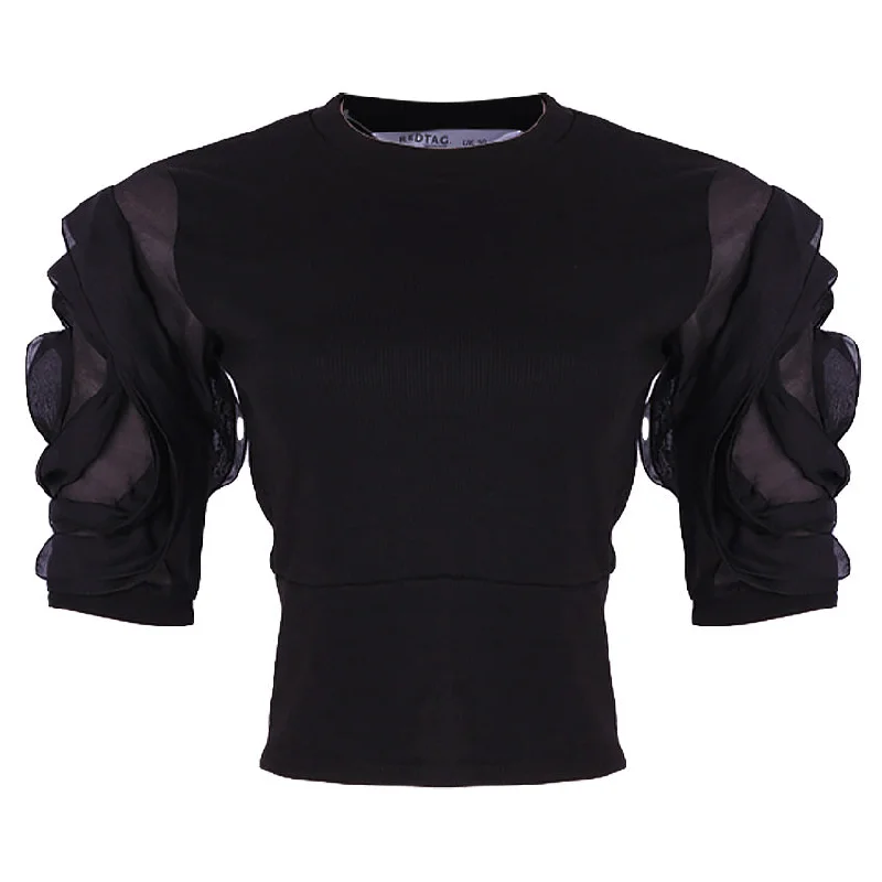 REDTAG Women's Black Formal Jersey Tops