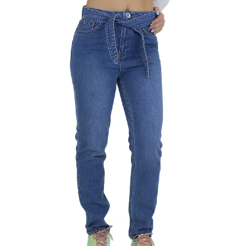 Women's Belted Denim Pant,Blue