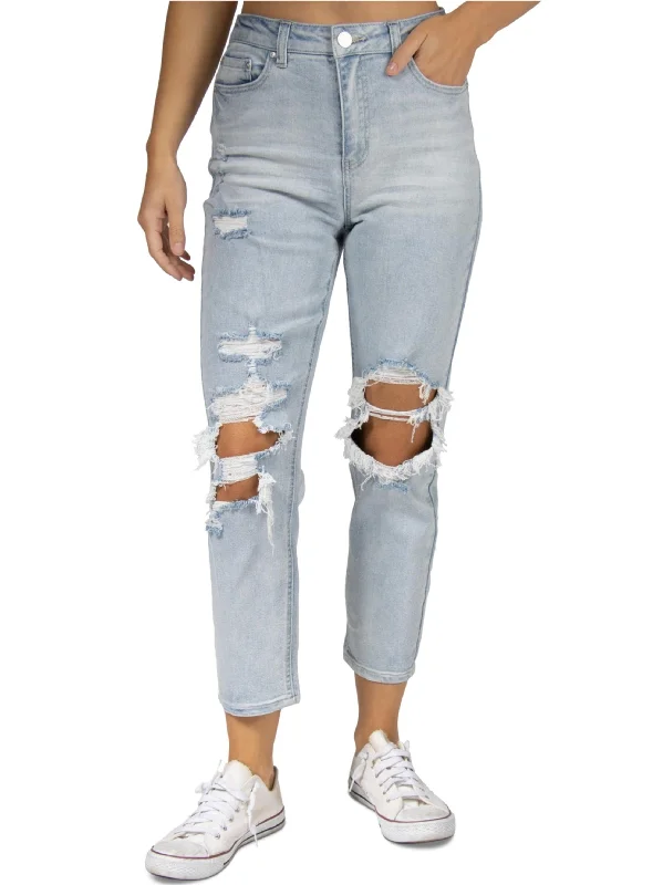 Women's Ripped Washed Jeans,Light Blue