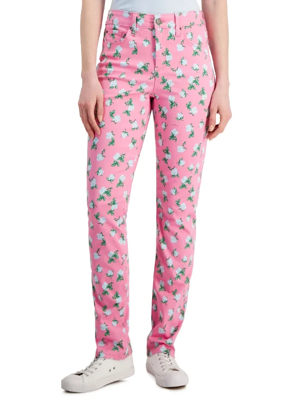 Women's Floral Printed Straight-Leg Jeans,Pink