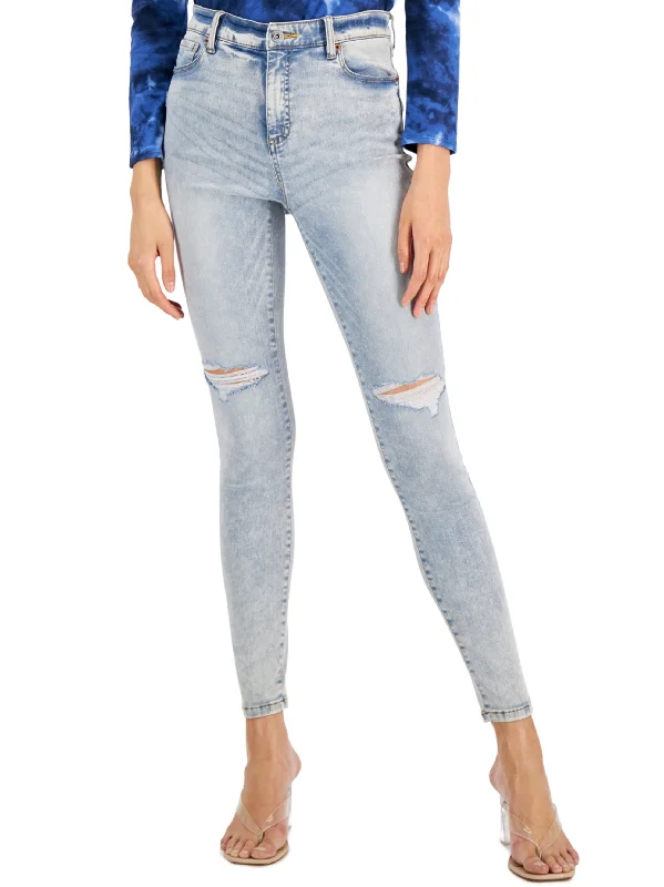 Women's High Rise Slim Ripped Denim Pant,Light Blue