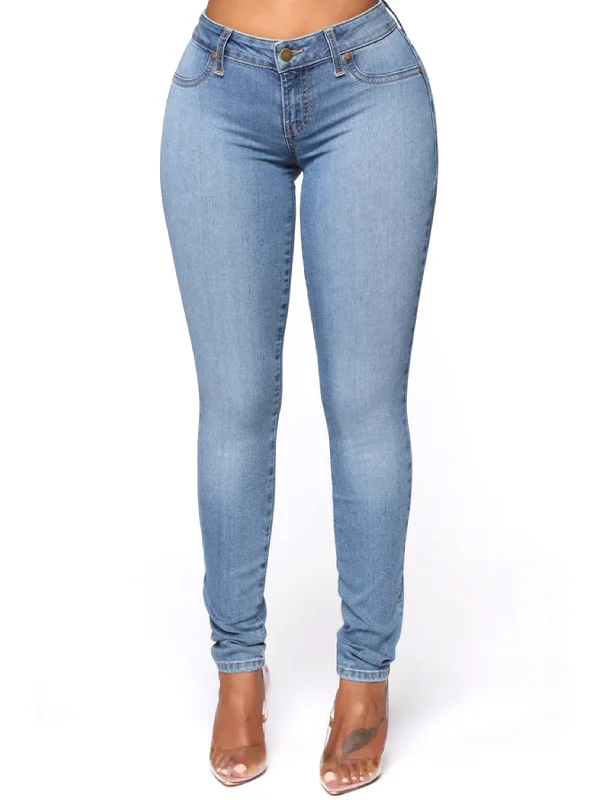 Women's Plain Solid Skinny Jeans,Light Blue