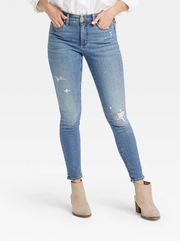 Women's Washed Ripped Jeans,Blue