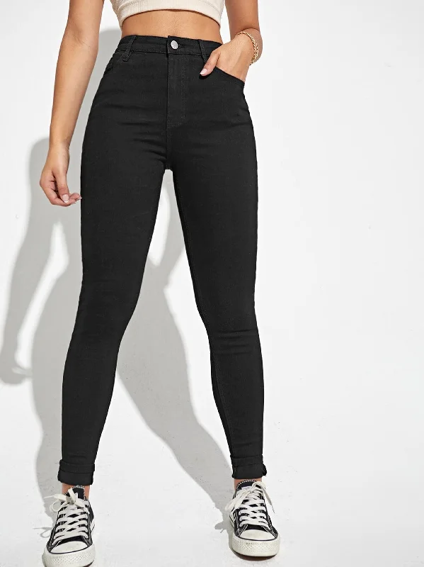 Women's Plain Jeans,Black