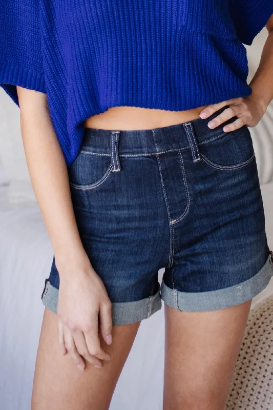 Judy Blue High Waist Pull On Dark Wash cuffed shorts