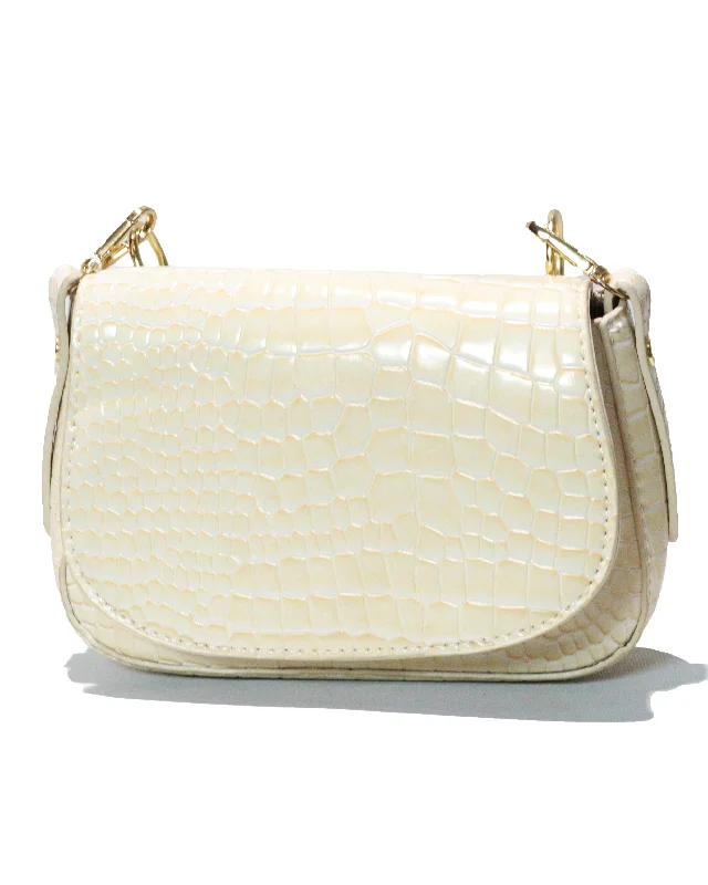 White Texture Embellished Crossbody Bag