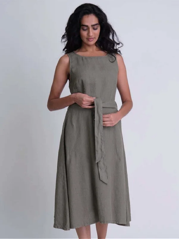 Adelia Linen Swing Dress | Olive