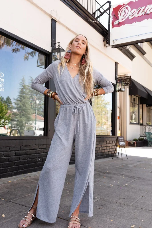 The Nest As It Was Cross Front Jumpsuit - Heather Gray