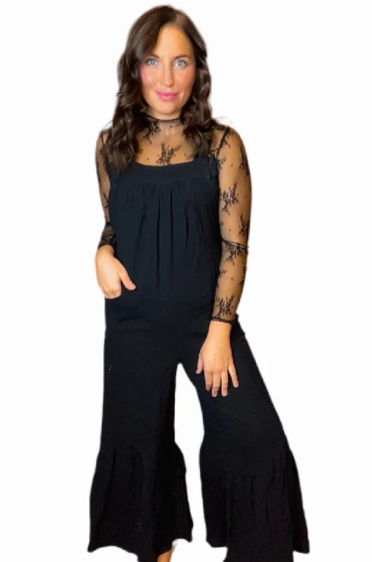 Black Wide Leg Ruffle Jumpsuit