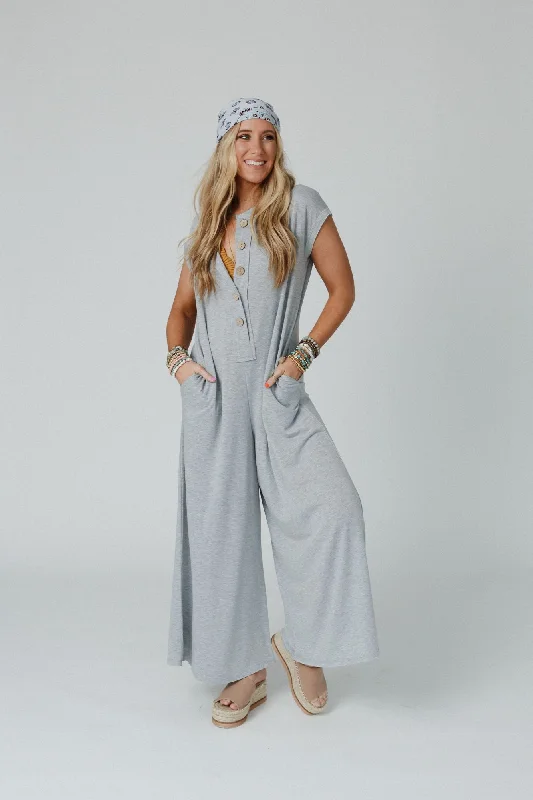 The Nest Davina Wide Leg Jumpsuit - Heather Gray