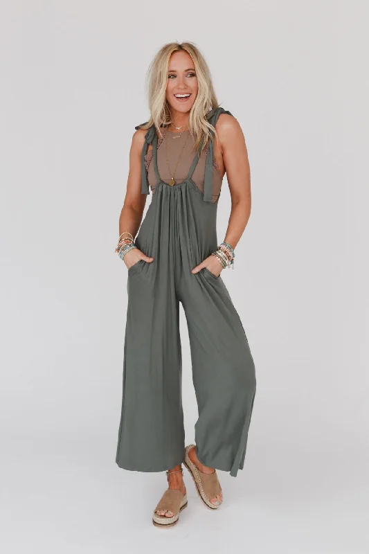 The Nest Forever Relaxed Gathered Jumpsuit - Light Olive