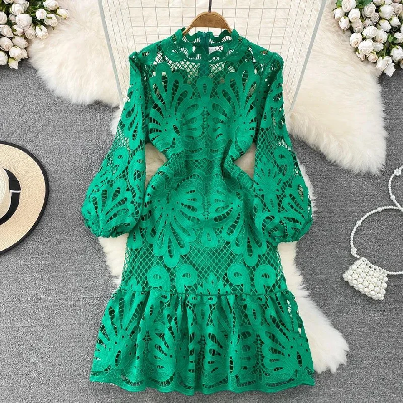 Glenda Lace Lined Bishop Sleeve Dress