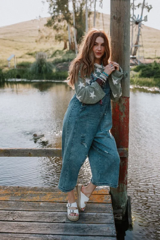 High Hopes Slouchy Denim Overalls - Blue