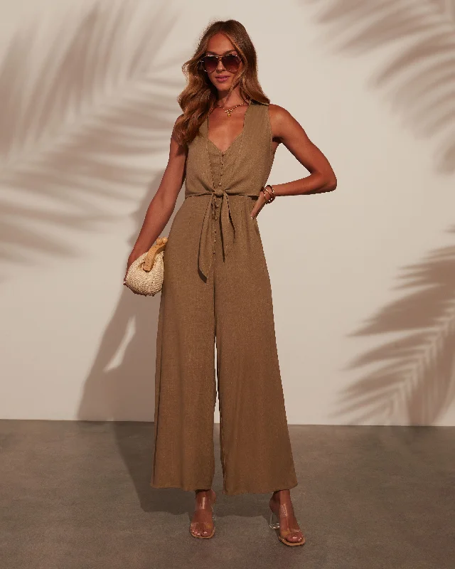 Ibiza Jaunt Front Tie Linen Jumpsuit