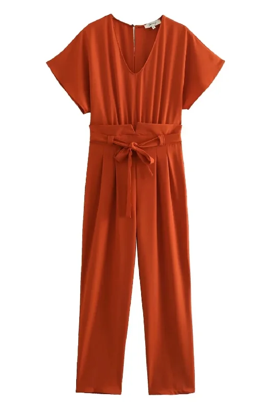 'Izel' V-Neck Waist Belt Jumpsuit