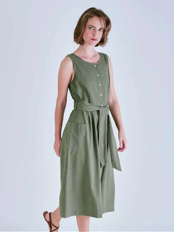 Margot Cotton & Linen Sleeveless Dress | Olive