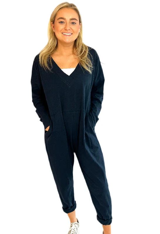 Midnight Navy Relaxed Fit V-neck Jumpsuit