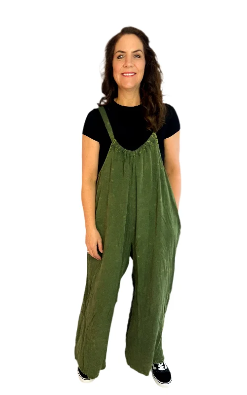 Olive Mineral Wash Jumpsuit