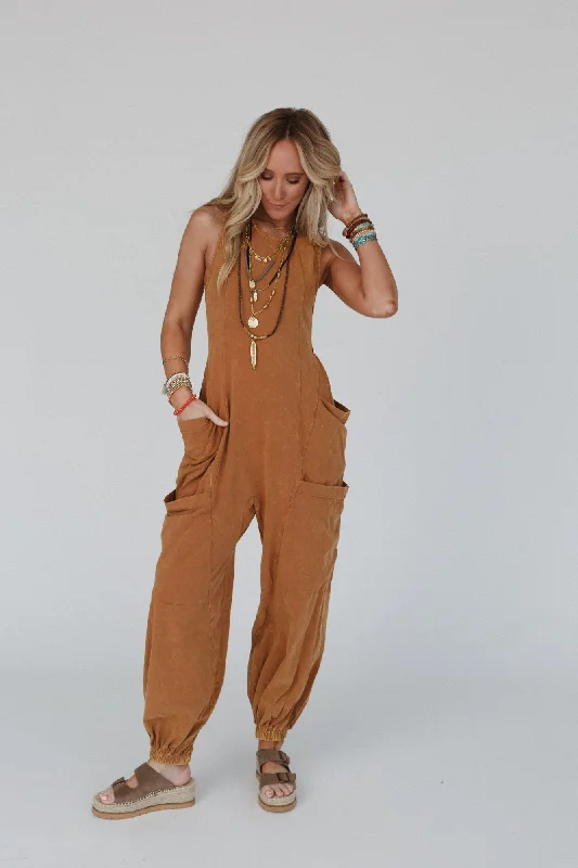 Turning Point Washed Cargo Jumpsuit - Camel