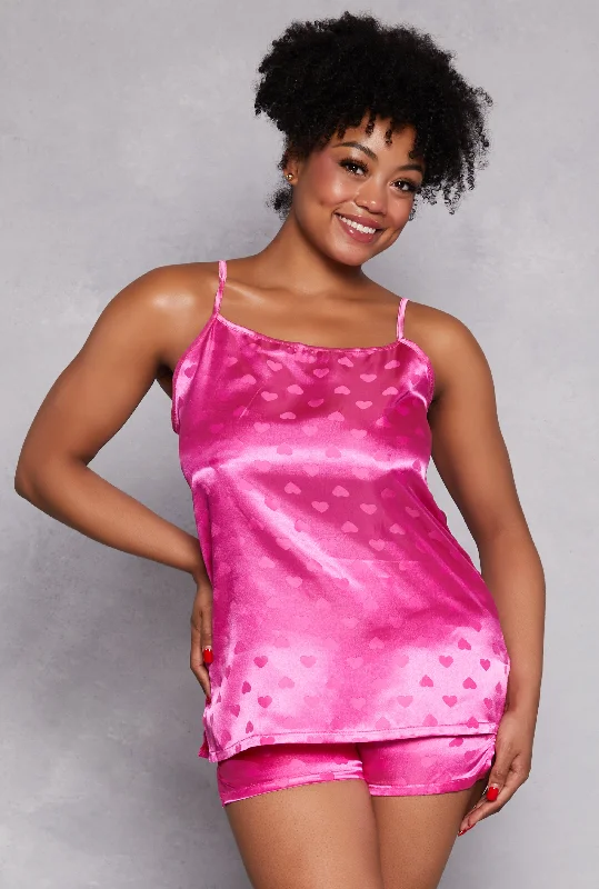 Plus Size Satin Heart Pajama Cami with Shorts