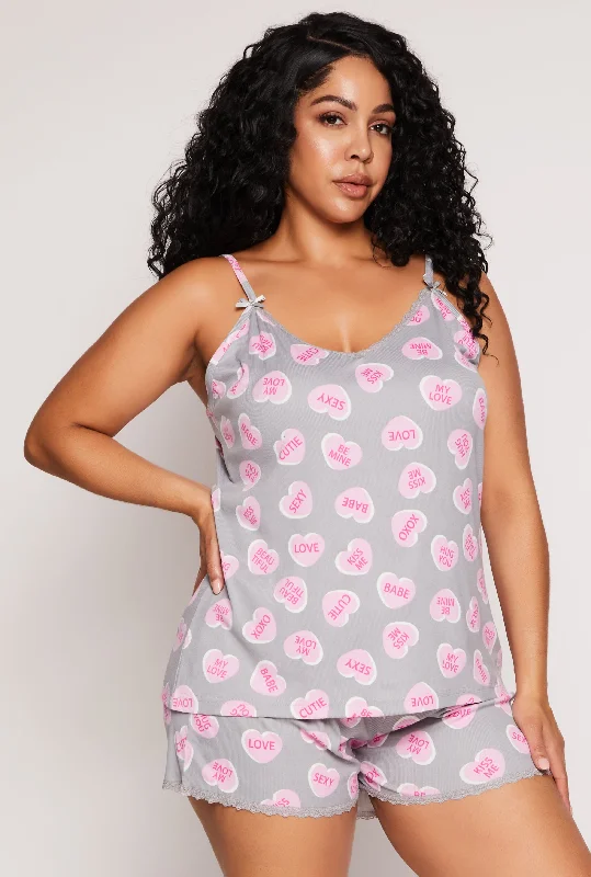 Plus Size Heart Graphic Print Pajama Cami and Shorts