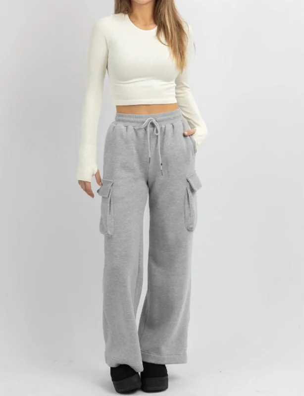 Cargo Cozy Fleece Lounge Pants In Heather Grey