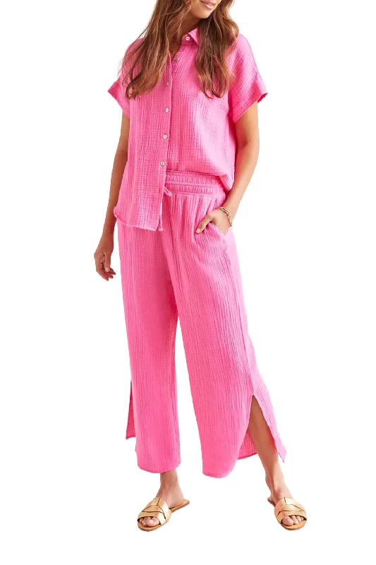 Gauze 2 Ways Wide Leg Pant In Hot Pink