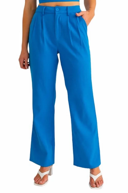 High Waisted Wide Leg Pleated Pants In Blue