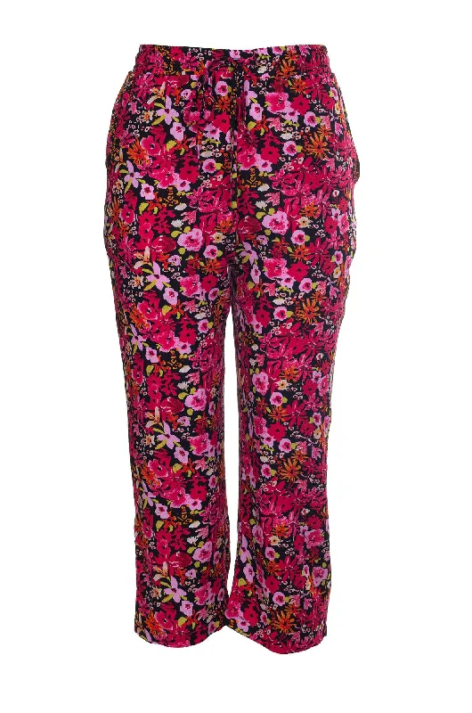 Printed Rayon Mid Calf Pants | Pink Blooms | 7333A1