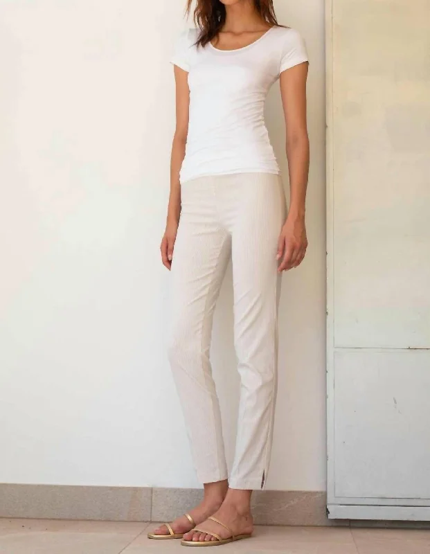 Pars Beige Seersucker Stripe Full-Length Pant