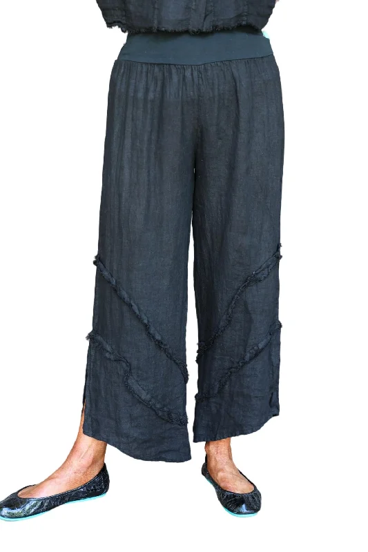 Ruffle Delight Linen Pants In Black